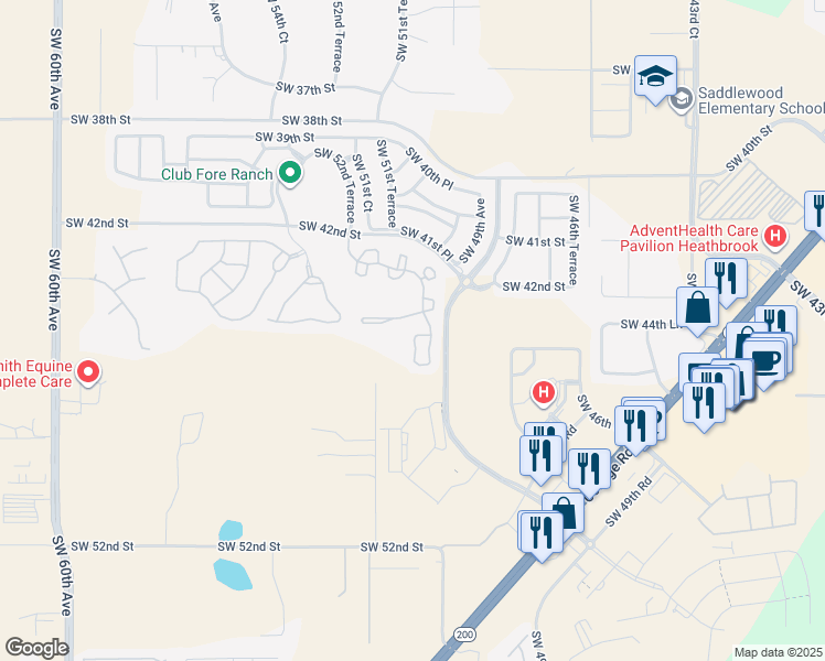 map of restaurants, bars, coffee shops, grocery stores, and more near 4479 Southwest 49th Avenue in Ocala
