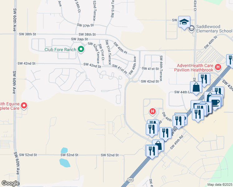 map of restaurants, bars, coffee shops, grocery stores, and more near 4890 Southwest 45th Street in Ocala