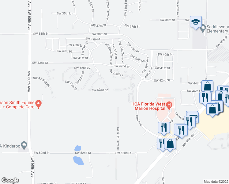 map of restaurants, bars, coffee shops, grocery stores, and more near 4933 Southwest 45th Circle in Ocala