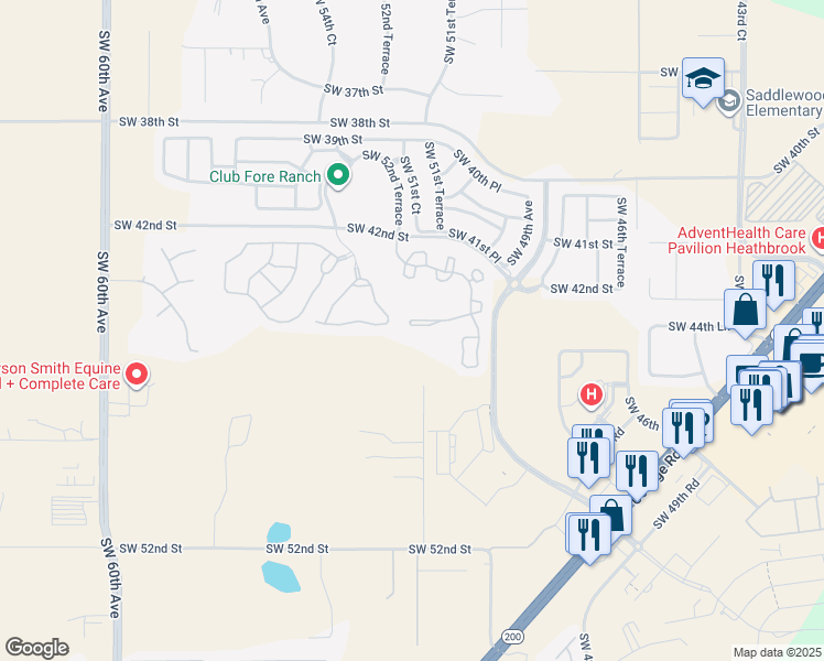 map of restaurants, bars, coffee shops, grocery stores, and more near 4932 Southwest 45th Circle in Ocala