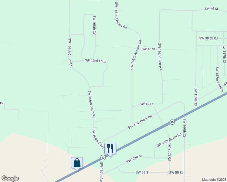 map of restaurants, bars, coffee shops, grocery stores, and more near 16636 Southwest 45th Street in Ocala