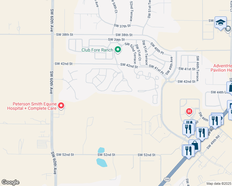 map of restaurants, bars, coffee shops, grocery stores, and more near 4530 Southwest 52nd Circle in Ocala