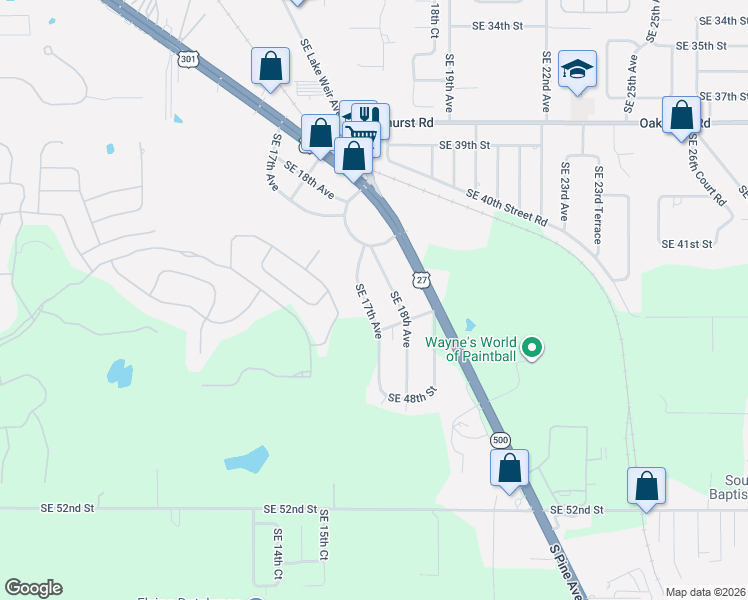 map of restaurants, bars, coffee shops, grocery stores, and more near 4420 Southeast 18th Avenue in Ocala