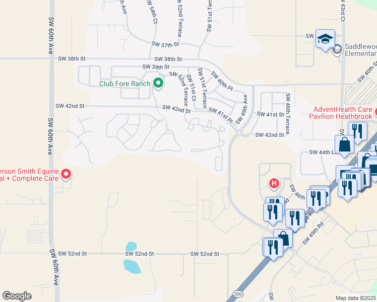 map of restaurants, bars, coffee shops, grocery stores, and more near 4946 Southwest 45th Circle in Ocala