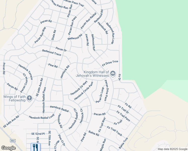 map of restaurants, bars, coffee shops, grocery stores, and more near 42 Pecan Loop in Ocala