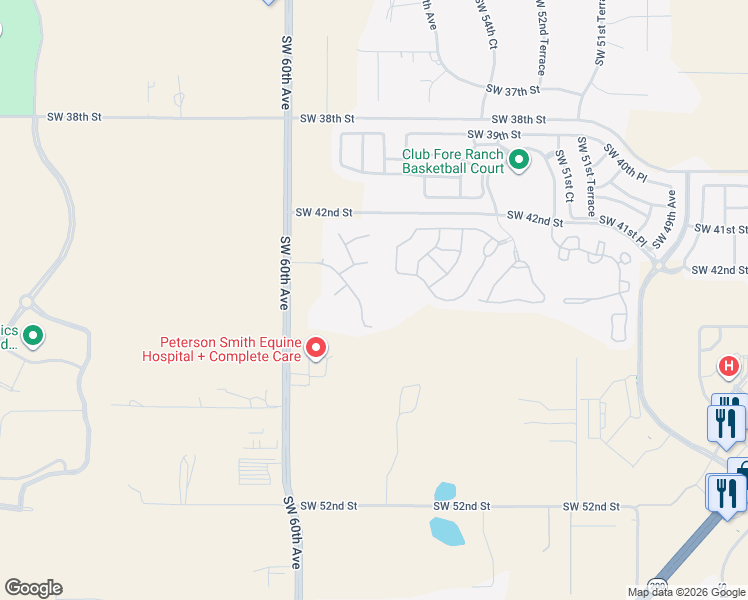 map of restaurants, bars, coffee shops, grocery stores, and more near 5825 Southwest 43rd Street Road in Ocala