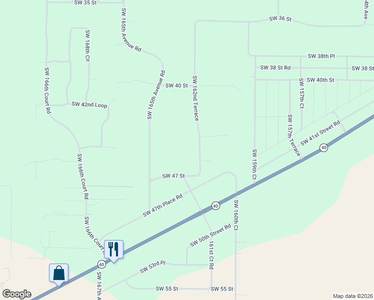 map of restaurants, bars, coffee shops, grocery stores, and more near 4524 Southwest 162nd Terrace in Ocala
