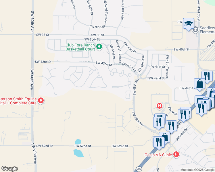 map of restaurants, bars, coffee shops, grocery stores, and more near 4425 Southwest 52nd Circle in Ocala