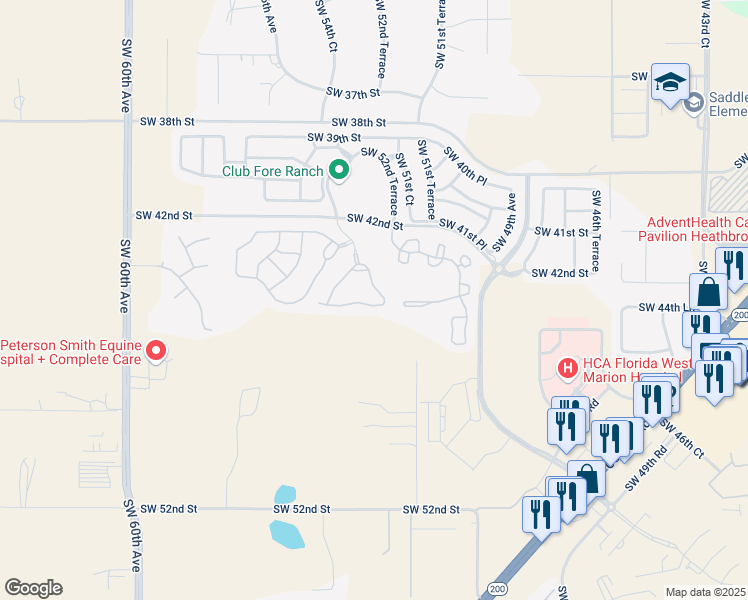 map of restaurants, bars, coffee shops, grocery stores, and more near 4425 Southwest 52nd Circle in Ocala