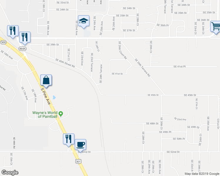 map of restaurants, bars, coffee shops, grocery stores, and more near 2551 Southeast 45th Street in Ocala