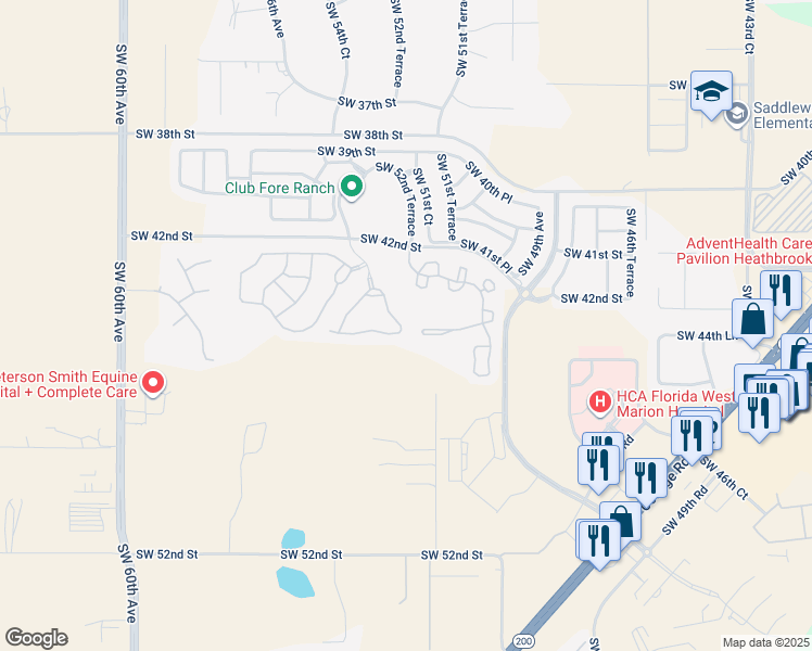 map of restaurants, bars, coffee shops, grocery stores, and more near 4425 Southwest 52nd Circle in Ocala