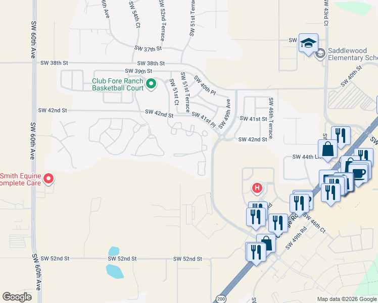 map of restaurants, bars, coffee shops, grocery stores, and more near 4963 Southwest 45th Circle in Ocala