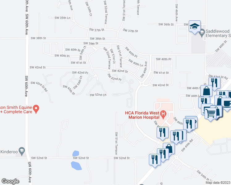 map of restaurants, bars, coffee shops, grocery stores, and more near 4963 Southwest 45th Circle in Ocala