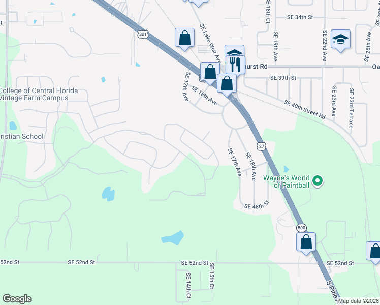 map of restaurants, bars, coffee shops, grocery stores, and more near 1311 Southeast 43rd Road in Ocala