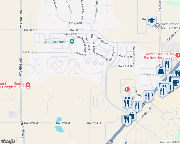 map of restaurants, bars, coffee shops, grocery stores, and more near 4963 Southwest 45th Circle in Ocala