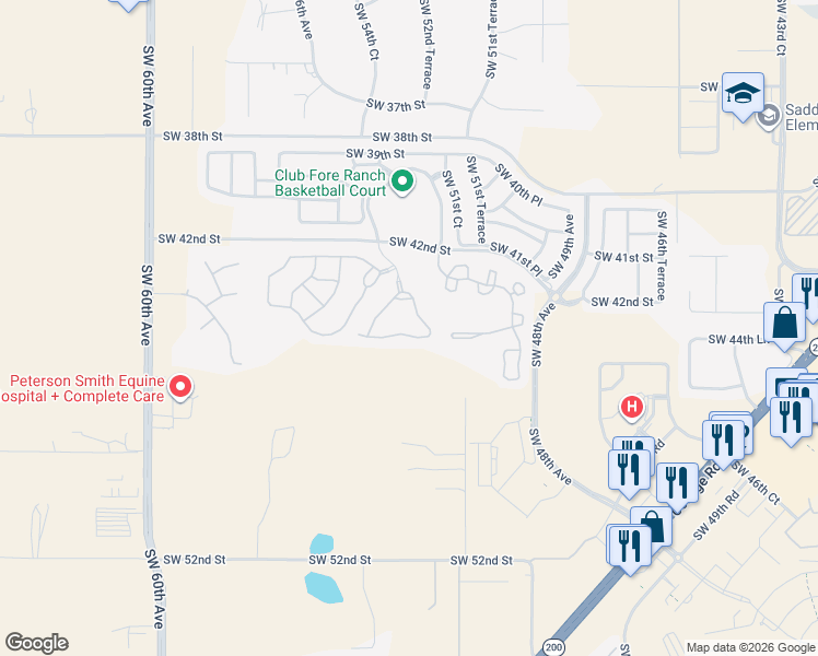 map of restaurants, bars, coffee shops, grocery stores, and more near 4525 Southwest 52nd Circle in Ocala