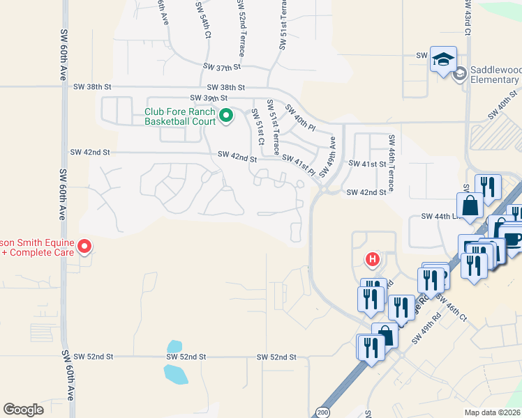 map of restaurants, bars, coffee shops, grocery stores, and more near 4963 Southwest 45th Circle in Ocala