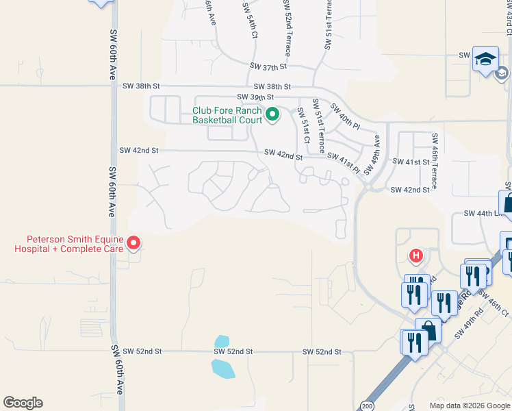 map of restaurants, bars, coffee shops, grocery stores, and more near 4535 Southwest 52nd Circle in Ocala