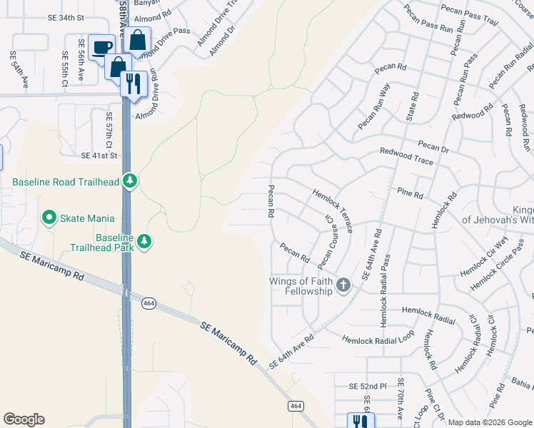 map of restaurants, bars, coffee shops, grocery stores, and more near 68 Pecan Course Loop in Ocala