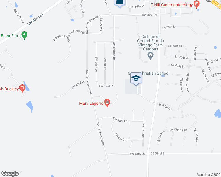 map of restaurants, bars, coffee shops, grocery stores, and more near 400 Southwest 43rd Place in Ocala