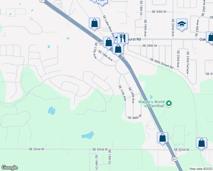 map of restaurants, bars, coffee shops, grocery stores, and more near 1352 Southeast 42nd Road in Ocala