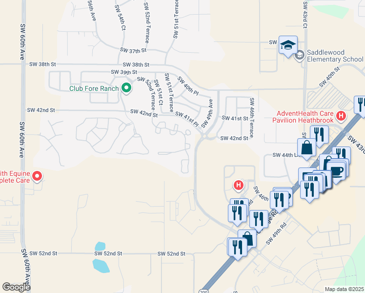 map of restaurants, bars, coffee shops, grocery stores, and more near 4404 Southwest 49th Avenue in Ocala