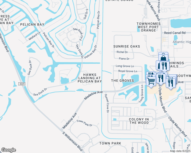map of restaurants, bars, coffee shops, grocery stores, and more near 312 Bob White Court in Daytona Beach