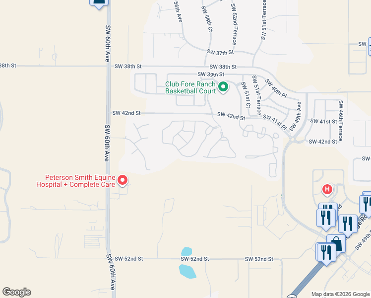 map of restaurants, bars, coffee shops, grocery stores, and more near 4411 Southwest 54th Court in Ocala