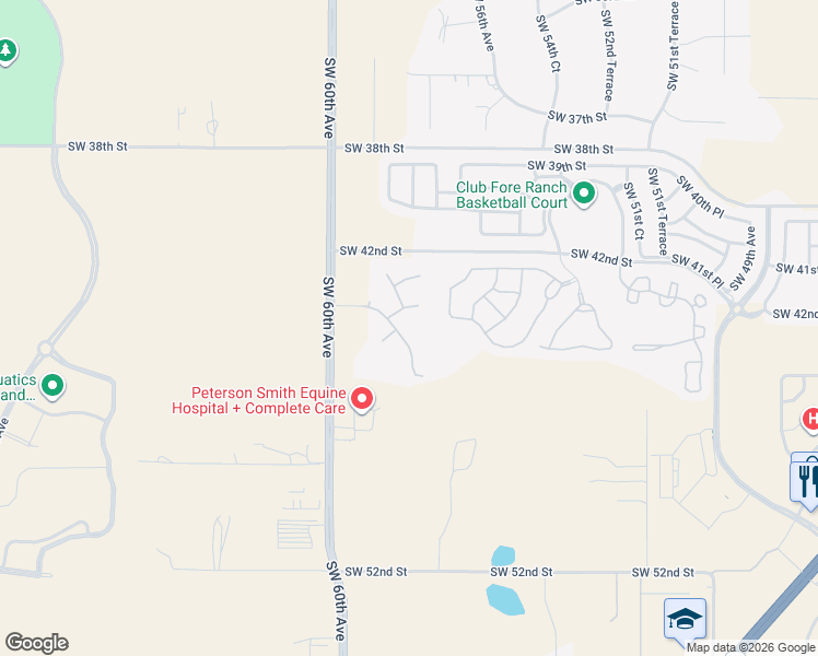 map of restaurants, bars, coffee shops, grocery stores, and more near 5825 Southwest 43rd Street Road in Ocala