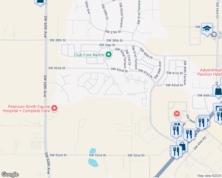 map of restaurants, bars, coffee shops, grocery stores, and more near 4555 Southwest 52nd Circle in Ocala