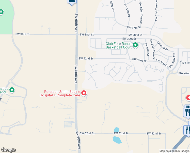 map of restaurants, bars, coffee shops, grocery stores, and more near 5825 Southwest 43rd Street Road in Ocala