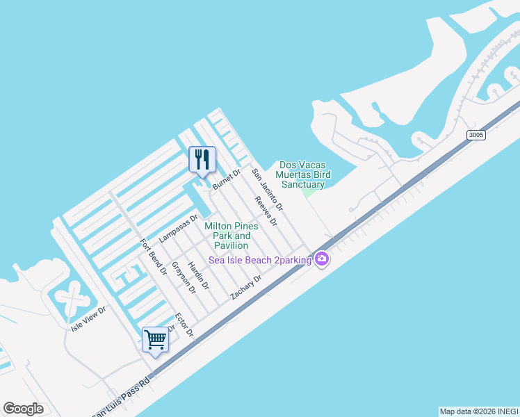 map of restaurants, bars, coffee shops, grocery stores, and more near in Galveston