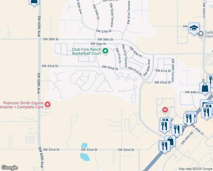 map of restaurants, bars, coffee shops, grocery stores, and more near 4410 Southwest 52nd Circle in Ocala