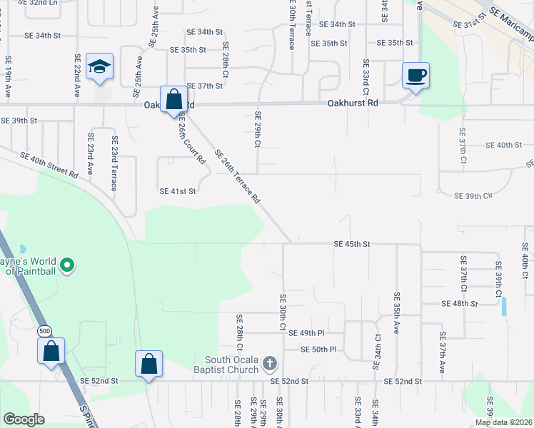 map of restaurants, bars, coffee shops, grocery stores, and more near 4350 Southeast 26th Terrace Road in Ocala