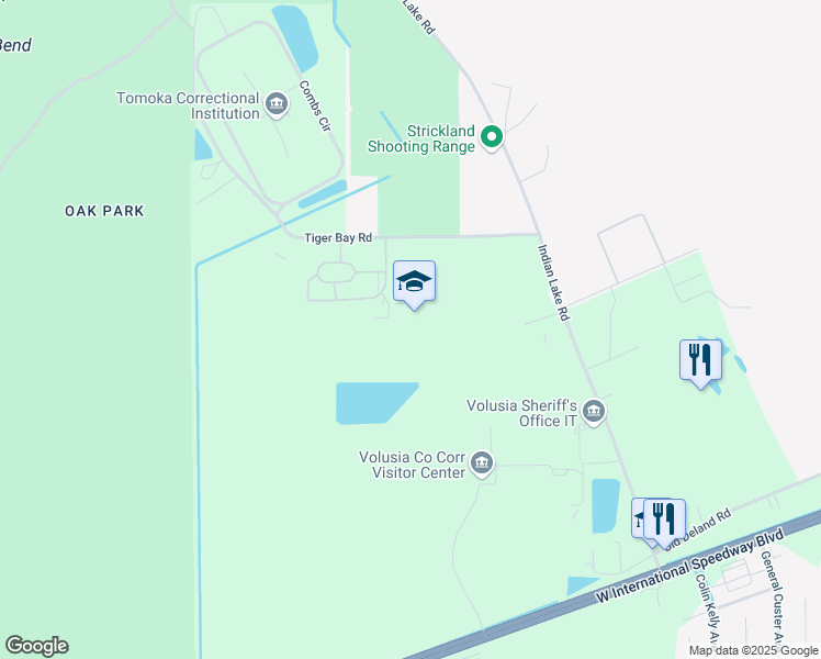 map of restaurants, bars, coffee shops, grocery stores, and more near 3875 Tiger Bay Road in Daytona Beach