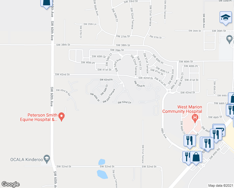 map of restaurants, bars, coffee shops, grocery stores, and more near 4550 Southwest 52nd Circle in Ocala