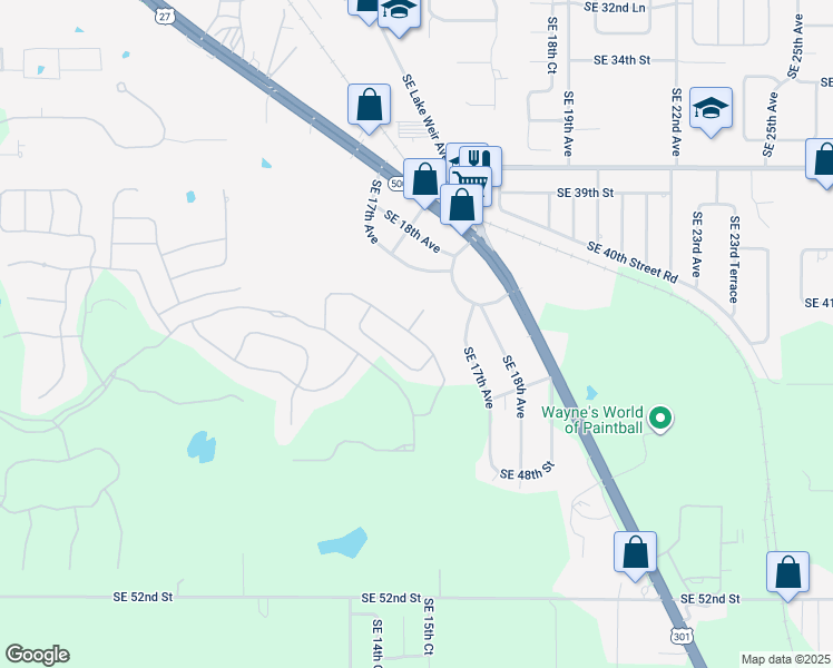 map of restaurants, bars, coffee shops, grocery stores, and more near 1352 Southeast 42nd Road in Ocala