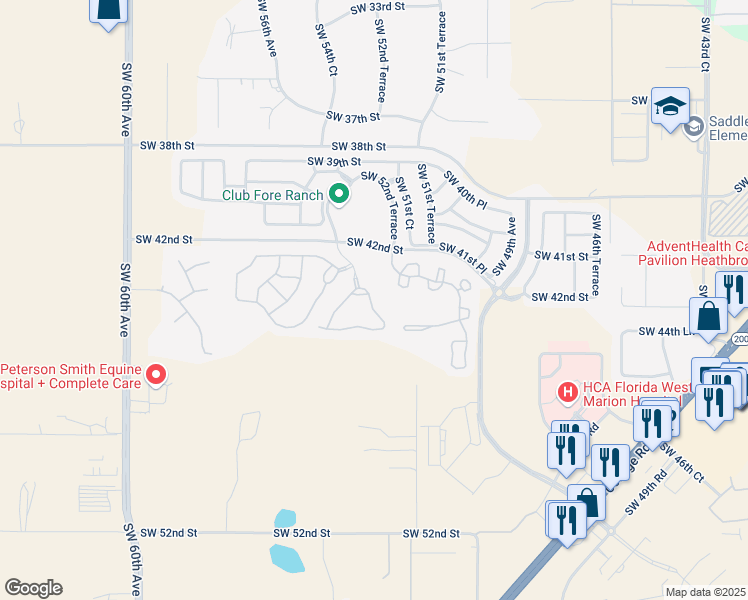 map of restaurants, bars, coffee shops, grocery stores, and more near 4204 Southwest 55th Circle in Ocala
