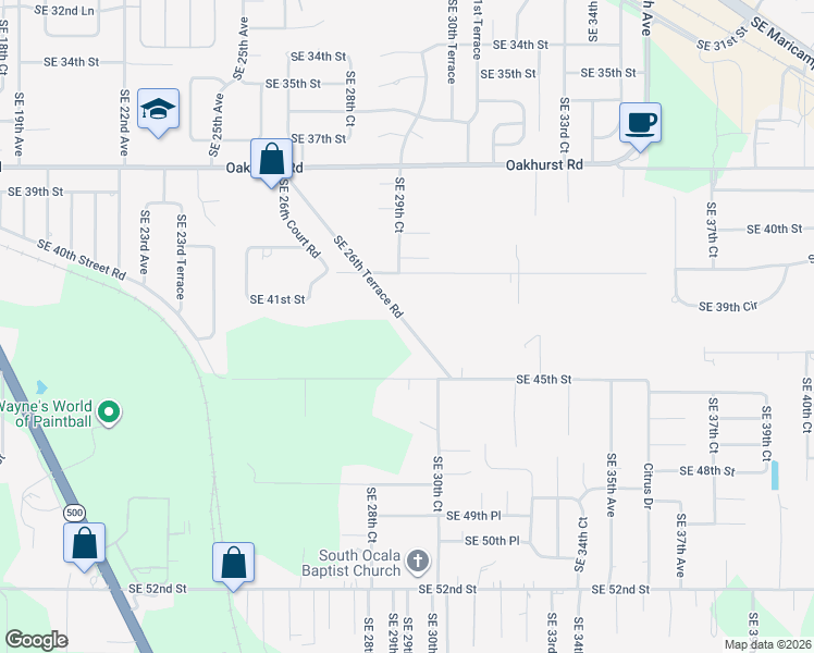 map of restaurants, bars, coffee shops, grocery stores, and more near 4324 Southeast 26th Terrace Road in Ocala