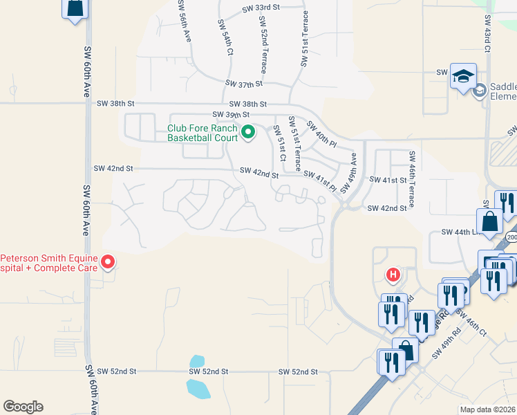 map of restaurants, bars, coffee shops, grocery stores, and more near 4204 Southwest 55th Circle in Ocala