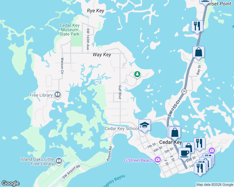 map of restaurants, bars, coffee shops, grocery stores, and more near 1310 Ingleside Place in Cedar Key