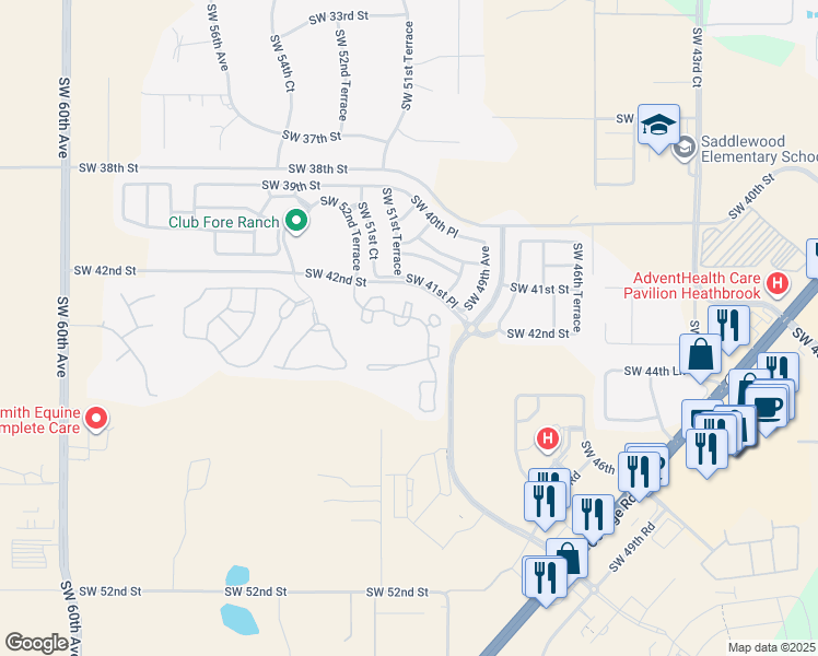 map of restaurants, bars, coffee shops, grocery stores, and more near 4244 Southwest 50th Circle in Ocala