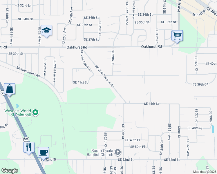 map of restaurants, bars, coffee shops, grocery stores, and more near 4324 Southeast 26th Terrace Road in Ocala