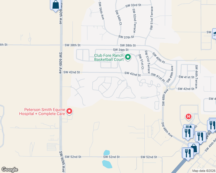 map of restaurants, bars, coffee shops, grocery stores, and more near 4300 Southwest 54th Court in Ocala