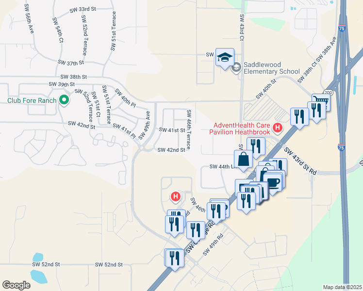 map of restaurants, bars, coffee shops, grocery stores, and more near 4187 Southwest 46th Court in Ocala