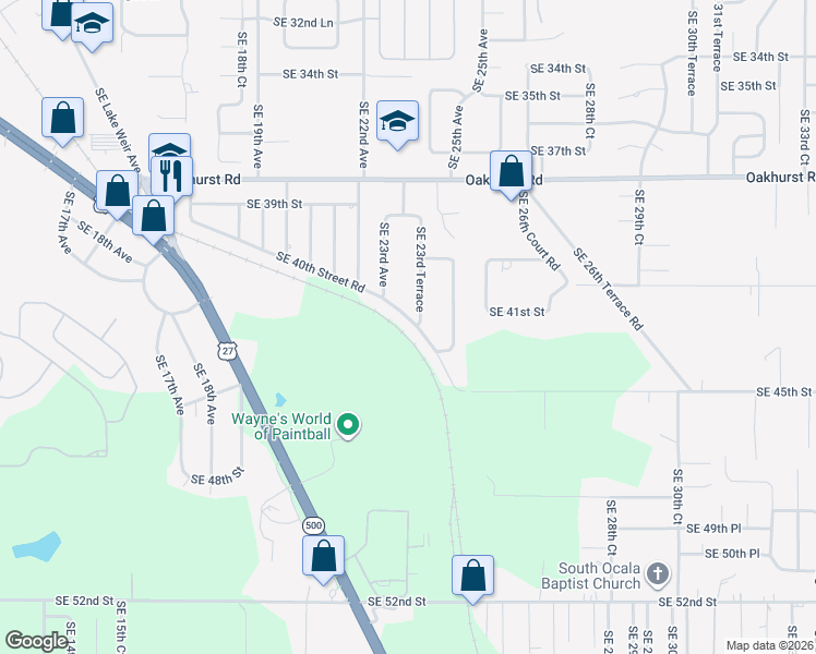 map of restaurants, bars, coffee shops, grocery stores, and more near 2372 Southeast 40th Street Road in Ocala