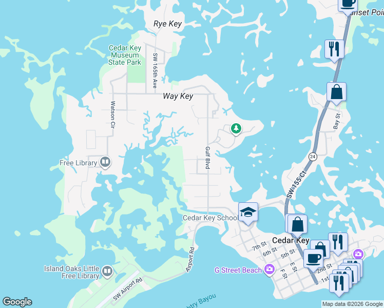 map of restaurants, bars, coffee shops, grocery stores, and more near 1310 Ingleside Place in Cedar Key