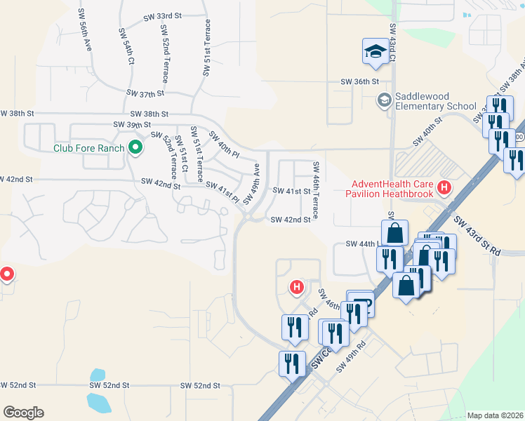 map of restaurants, bars, coffee shops, grocery stores, and more near 4170 Southwest 47th Court in Ocala