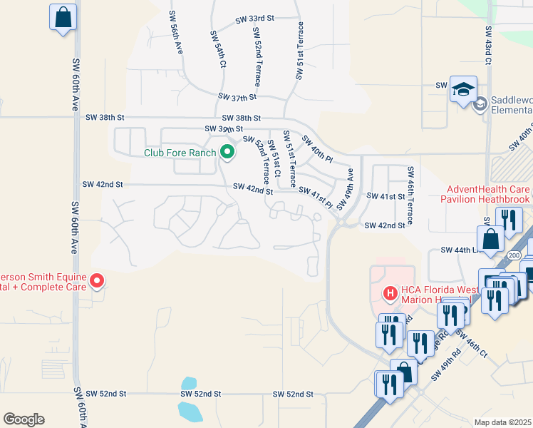 map of restaurants, bars, coffee shops, grocery stores, and more near 4204 Southwest 55th Circle in Ocala