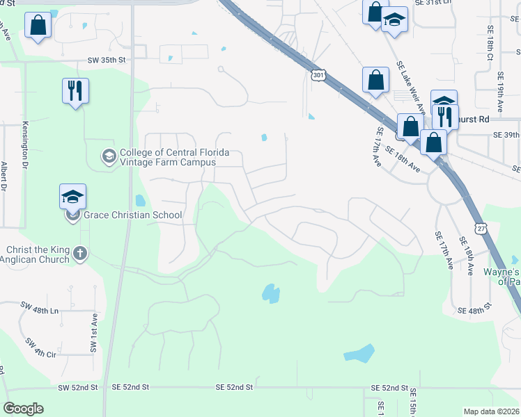 map of restaurants, bars, coffee shops, grocery stores, and more near 904 Southeast 43rd Street in Ocala